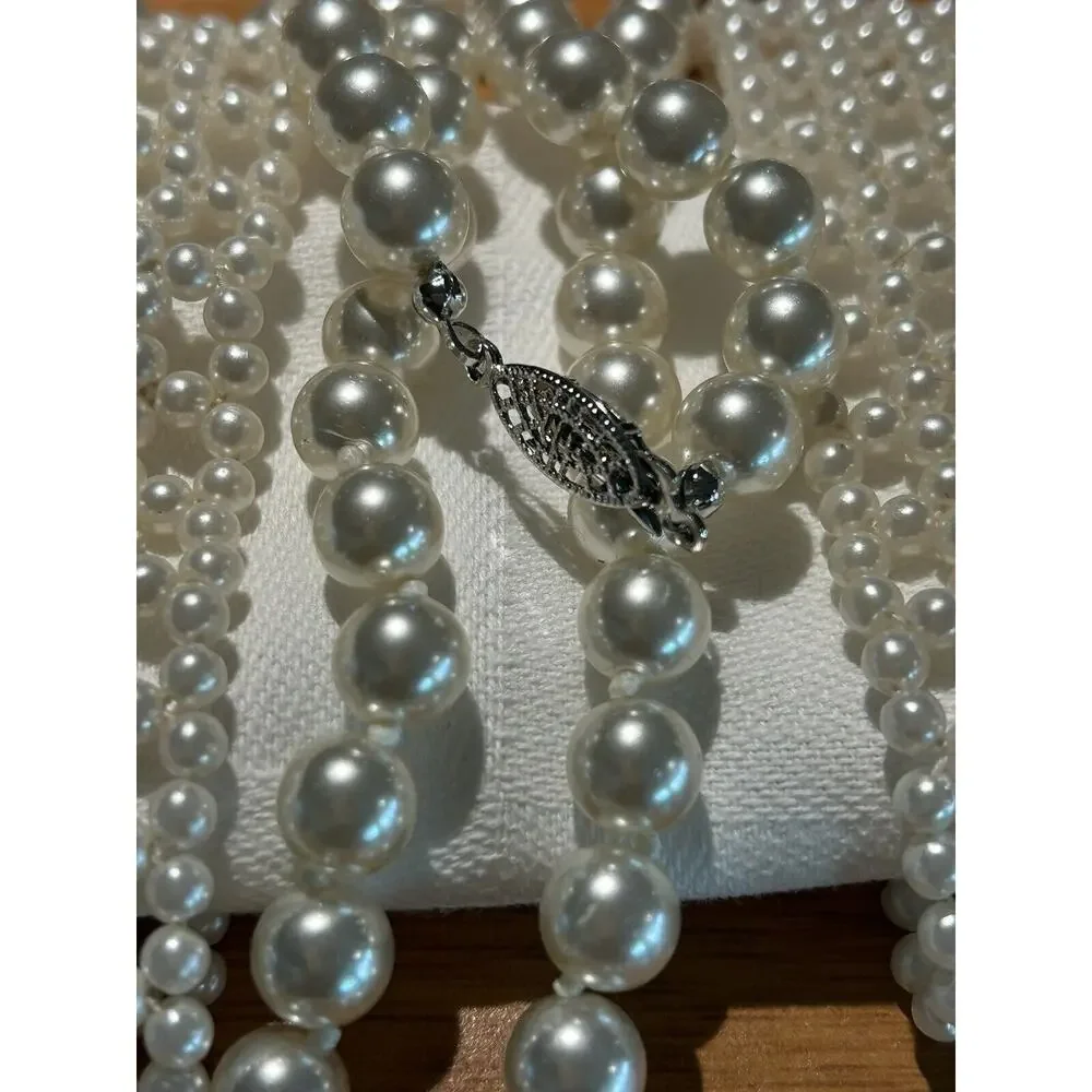 Vntg Lot‎ Faux 2 Pearl Lattice Stretch Bracelets Wide + Strand Knotted Necklace